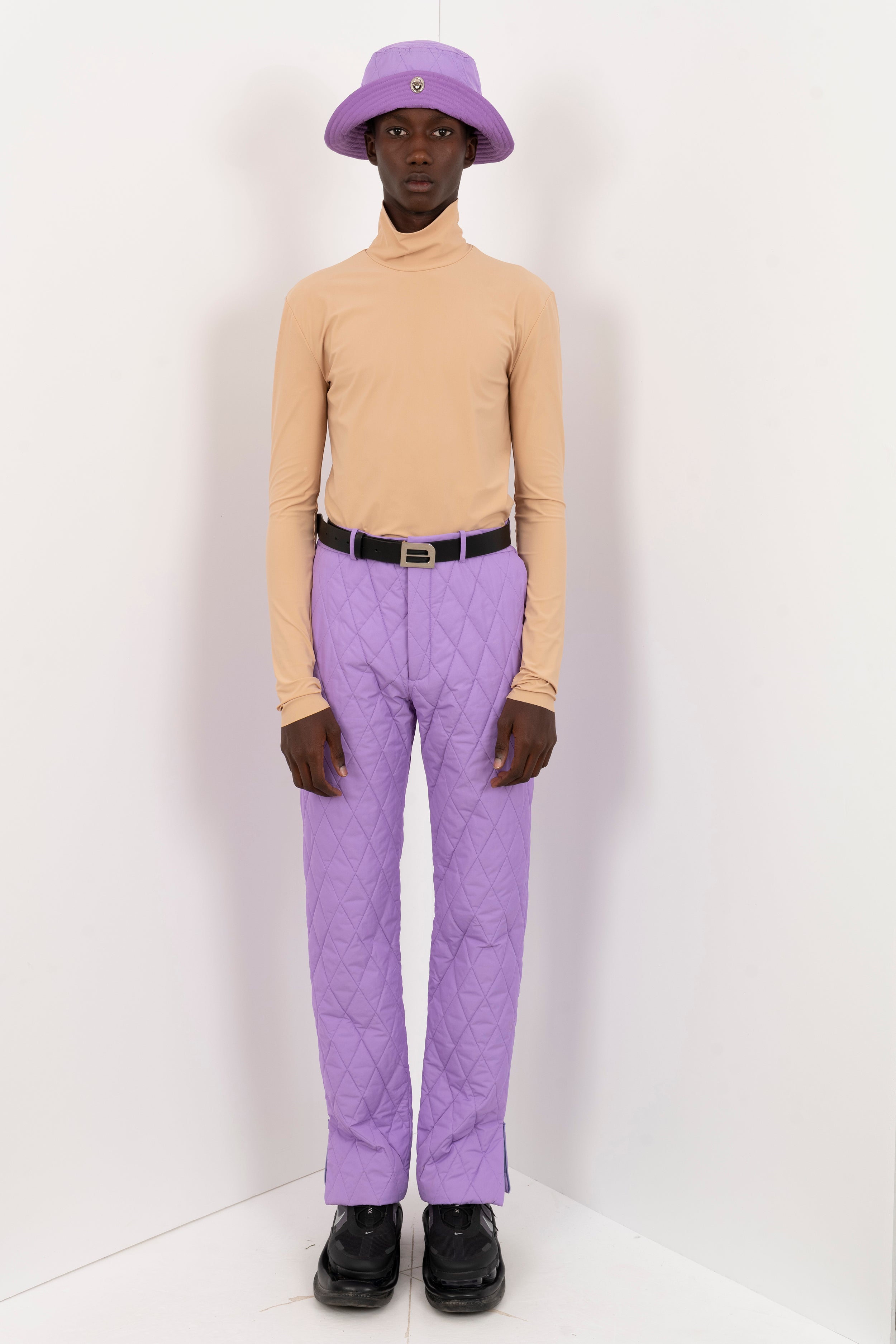 Padded Trousers Lilac With Zip Up Slit In Hem