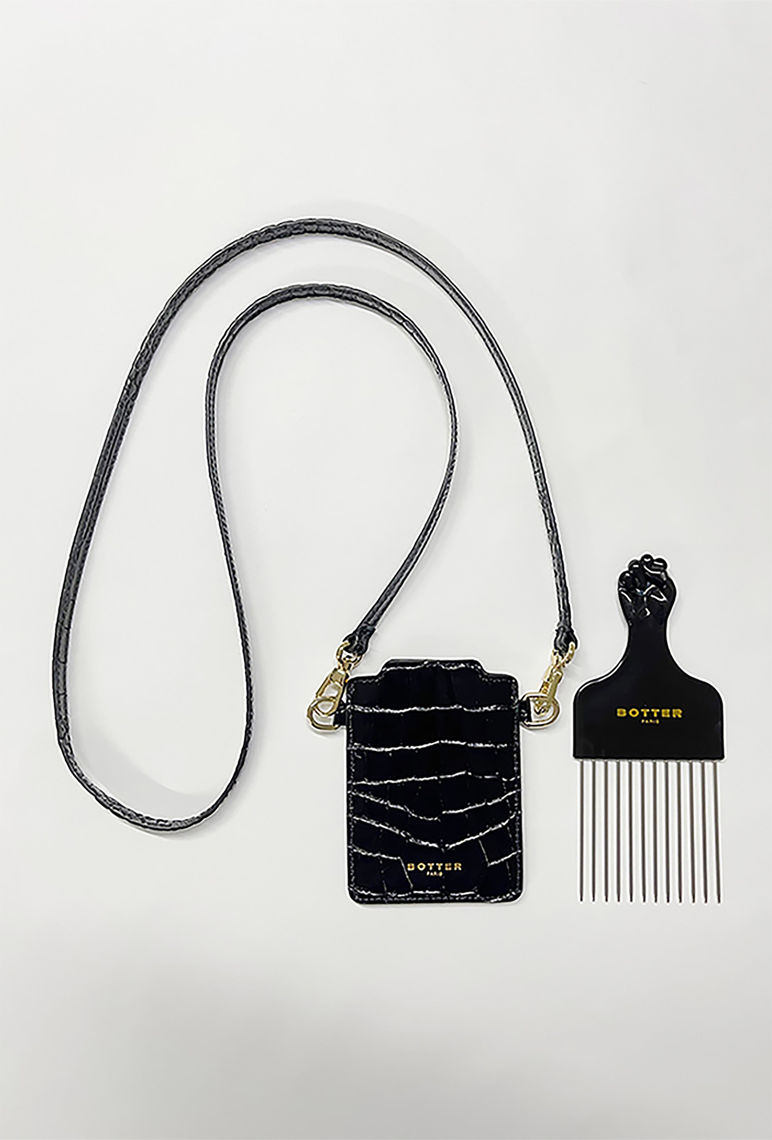 Afro Comb With Croc Print Leather Bag